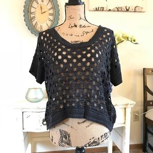 Grey short sleeve cutout sweater